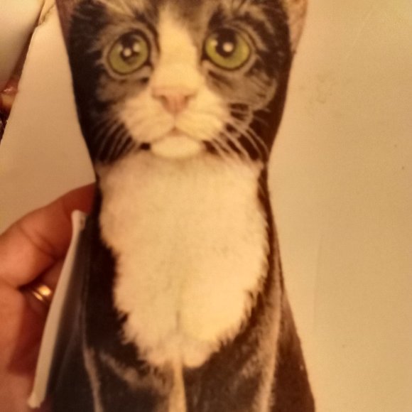 Fiddler's Elbow Black and Gray Handpainted fabric door stop small cat - Picture 1 of 5